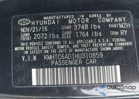 2017 Hyundai Veloster from USA, damaged, VIN KMHTC6AD1HU310859